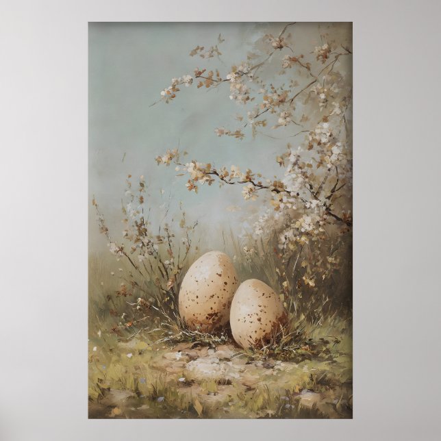 Easter Eggs Wildflowers Print, Antique Spring Poster (Front)