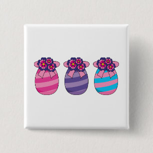 Easter Eggs with Flowers and Ribbon 15 Cm Square Badge