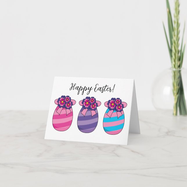 Easter Eggs with Flowers and Ribbon | Add Text Thank You Card (Front)