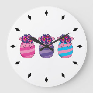 Easter Eggs with Flowers and Ribbon Large Clock