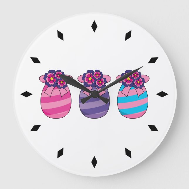 Easter Eggs with Flowers and Ribbon Large Clock (Front)