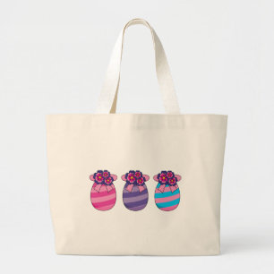 Easter Eggs with Flowers and Ribbon Large Tote Bag