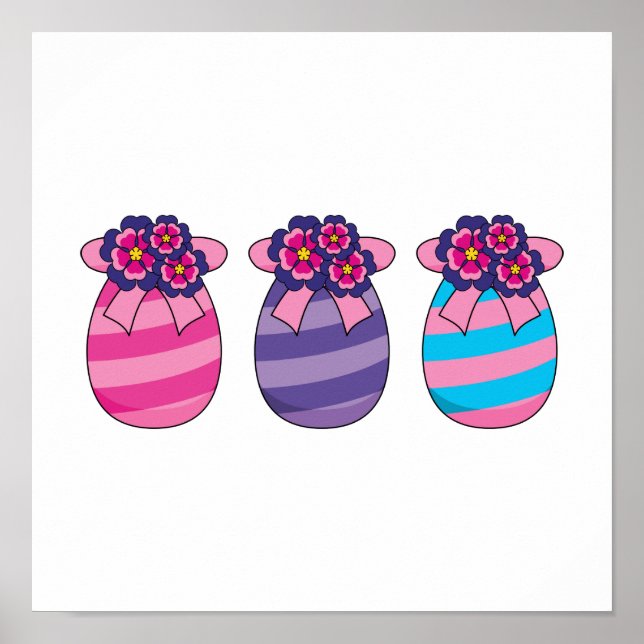 Easter Eggs with Flowers and Ribbon Poster (Front)