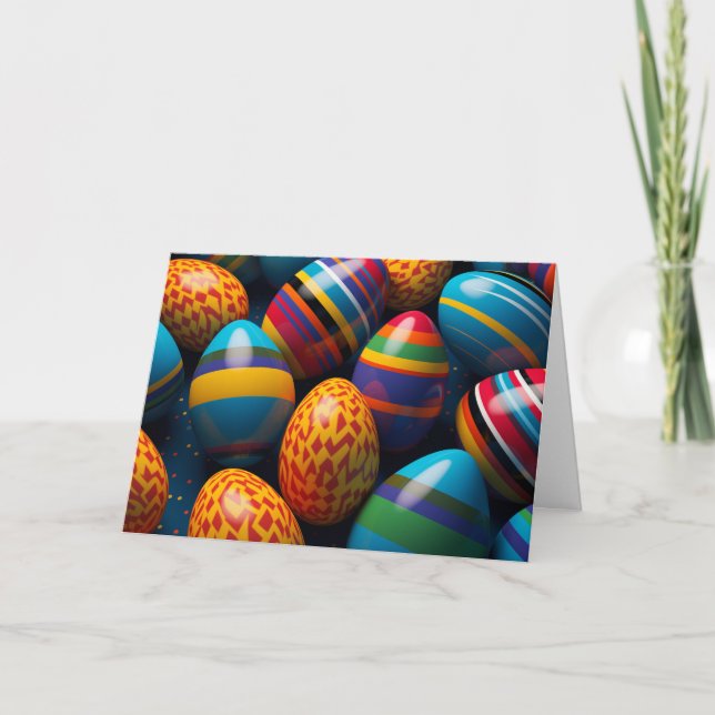 Easter eggs with patterns in vibrant colours holiday card (Front)