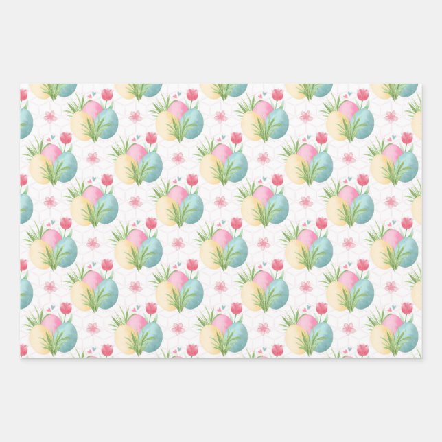 Easter Eggs Wrapping Paper Flat Sheet Set of 3 (Front)