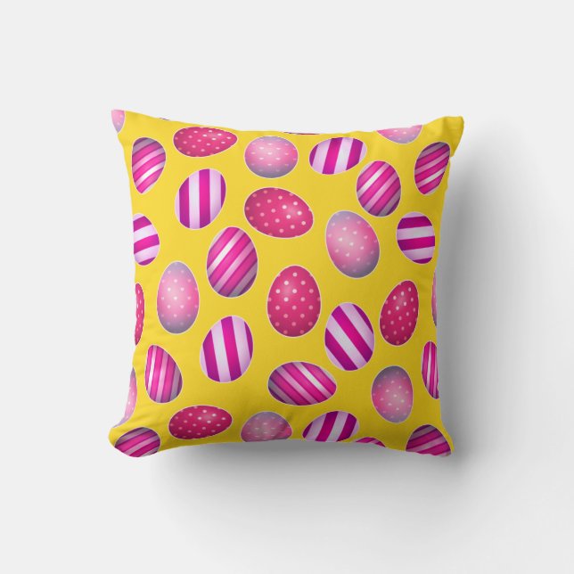 Easter Eggs Yellow and Pink Pattern Cushion (Front)