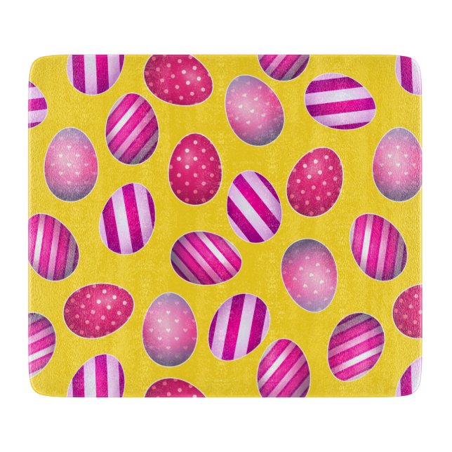 Easter Eggs Yellow and Pink Pattern Cutting Board (Front)
