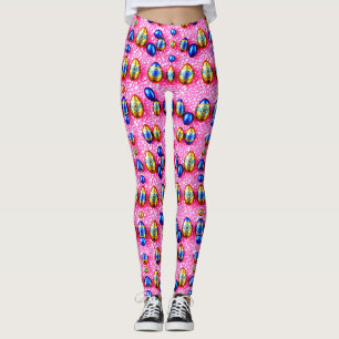 EASTER EGGS ~ Yellow Bright Pink Blue 3D~ Leggings