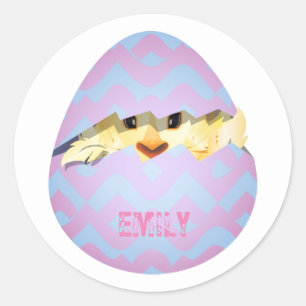 Easter eggs, yellow chicken, classic round sticker