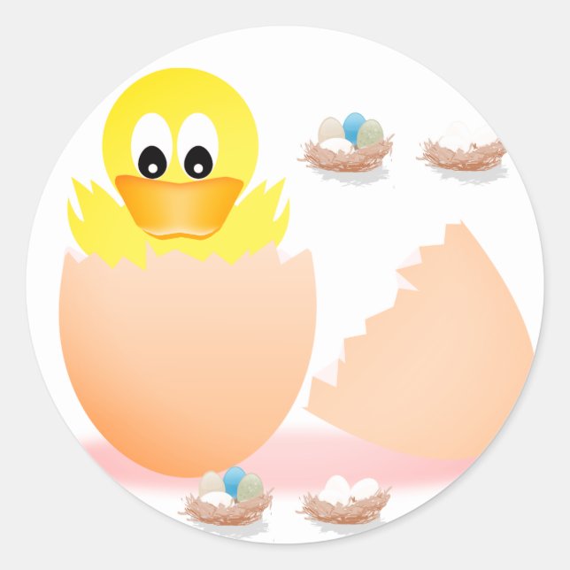 Easter eggs, yellow chicken, classic round sticker (Front)