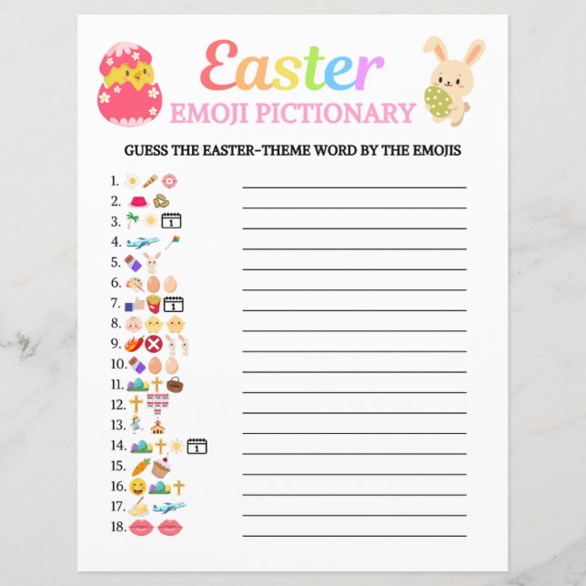 Easter Emoji Pictionary Game (Front)
