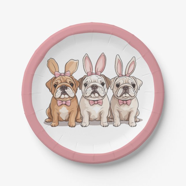 Easter English Bulldogs Paper Plate (Front)