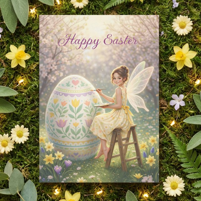 Easter Fairy Painting Egg Spring Holiday Postcard (Creator Uploaded)