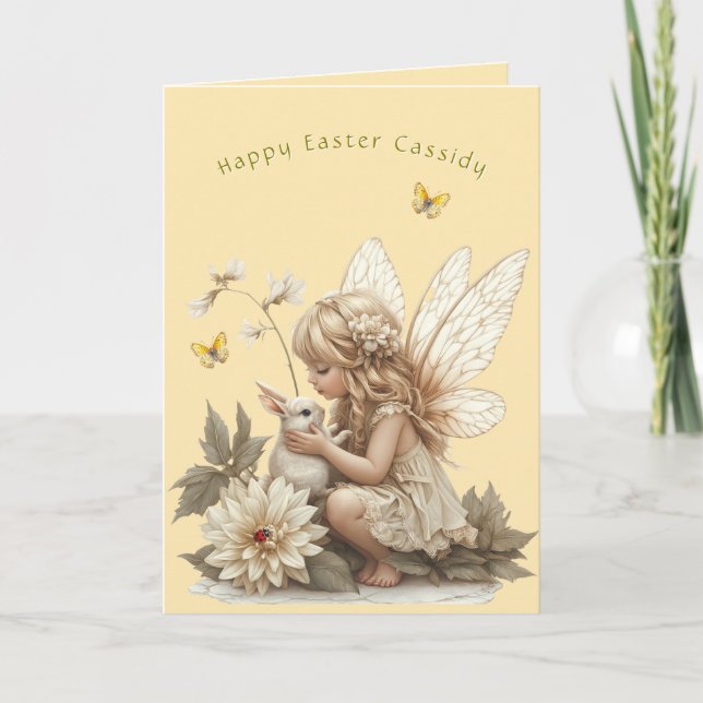 Easter Fairy White Rabbit Butterflies Card (Front)