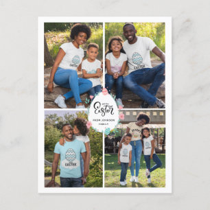 Easter Family 4 Photo Collage & Egg Personalised Postcard