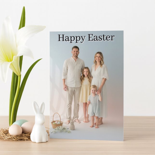  Easter Family Photo Holiday Folded  Card (Simple modern family template photo card with inside greeting )