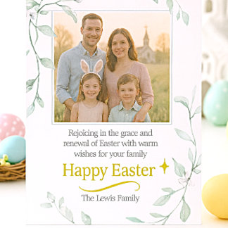 Easter Family Photo with Greenery Card