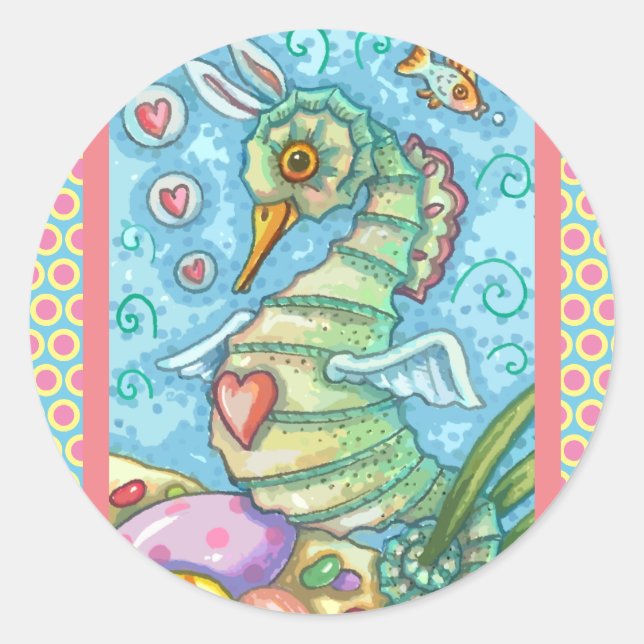 EASTER FANTASY, CUTE SPRING SEAHORSE STICKERS (Front)
