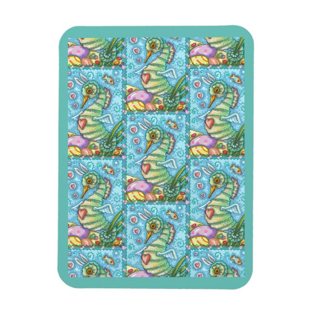 EASTER FANTASY, SPRING SEAHORSE HOLIDAY MAGNET (Vertical)