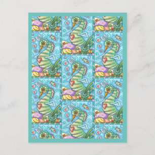 EASTER FANTASY, SPRING SEAHORSE HOLIDAY POSTCARD