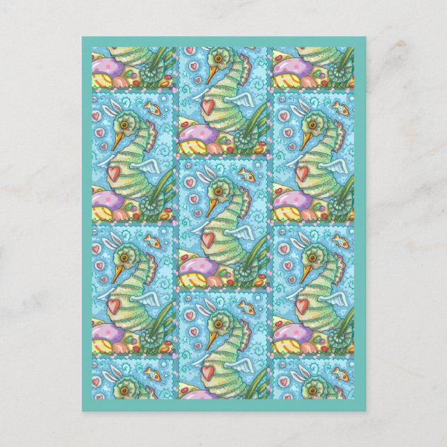 EASTER FANTASY, SPRING SEAHORSE HOLIDAY POSTCARD (Front)