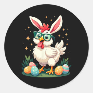 Easter Farmer Bunny Chicken Egg Hunting Classic Round Sticker