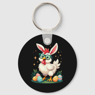 Easter Farmer Bunny Chicken Egg Hunting  Key Ring