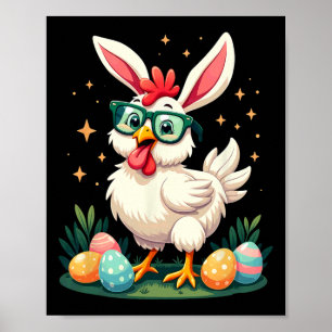 Easter Farmer Bunny Chicken Egg Hunting Poster