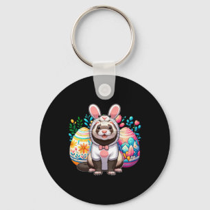 Easter Ferret Cosplay Bunny Hunting Colourful Eggs Key Ring