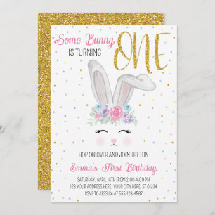  Easter First Birthday Invitation, Bunny is One Invitation
