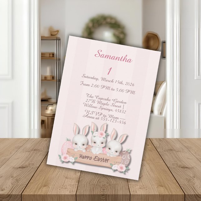 Easter First Birthday Invite - Kawaii Bunnies  (Creator Uploaded)