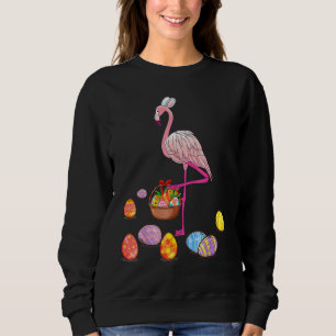 Easter Flamingo Bunny Girls Egg Basket Easter Sweatshirt