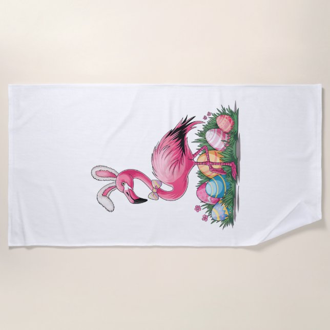 Easter Flamingo T-Shirt Beach Towel (Front)