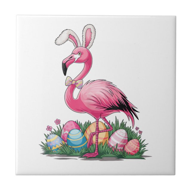 Easter Flamingo T-Shirt Ceramic Tile (Front)