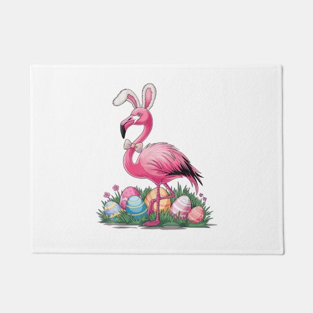 Easter Flamingo T-Shirt Doormat (Front)