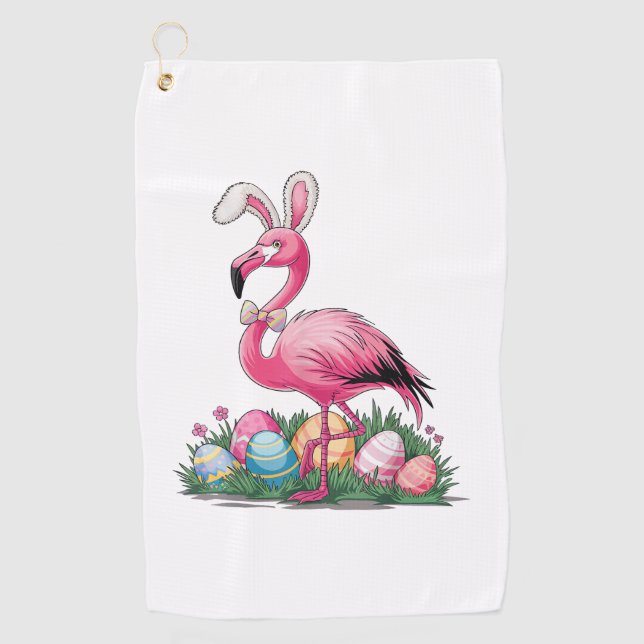 Easter Flamingo T-Shirt Golf Towel (Front)