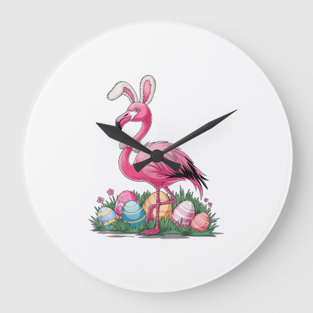 Easter Flamingo T-Shirt Large Clock (Front)