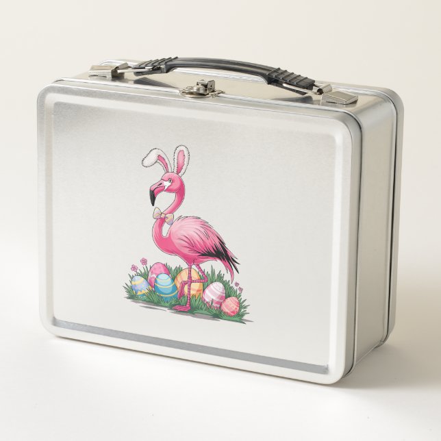 Easter Flamingo T-Shirt Metal Lunch Box (Front)