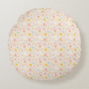 Easter Flora Seamless Fabric – Pastel Cute  Round Cushion