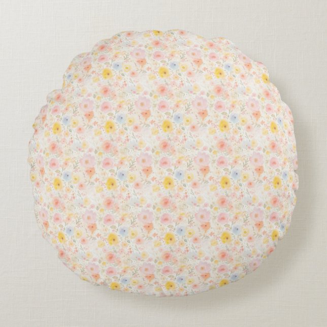 Easter Flora Seamless Fabric – Pastel Cute  Round Cushion (Front)