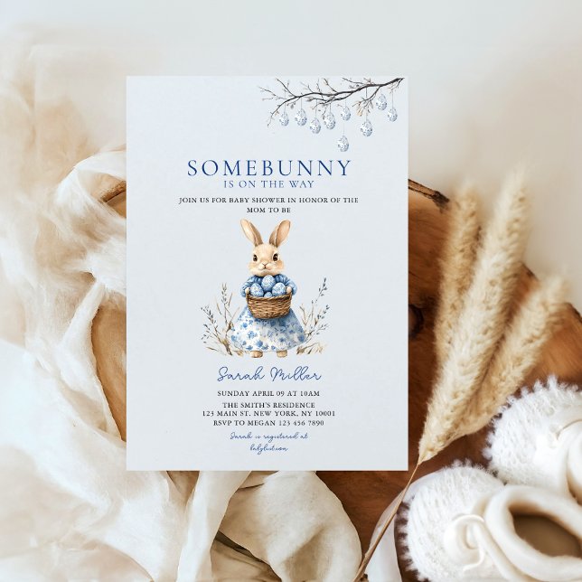 Easter Floral Bunny Chinoiserie Baby Shower Invitation (Creator Uploaded)