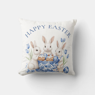 Easter Floral Bunny Chinoiserie Cushion