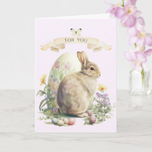 Easter, Floral Bunny with decorative egg Card
