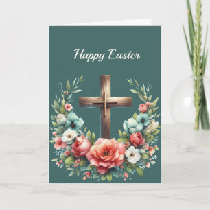 Easter Floral Cross Illustration Holiday Card