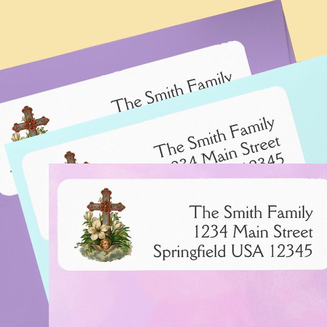 Easter Floral Cross Religious return address Label (Creator Uploaded)