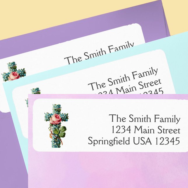 Easter Floral Cross Religious return address Label (Creator Uploaded)