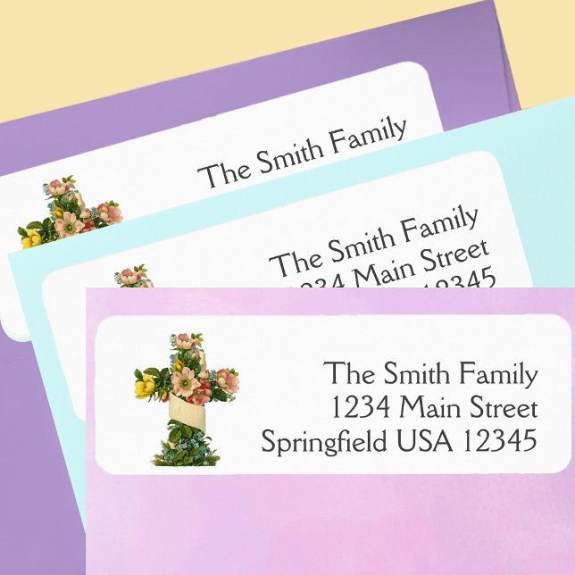 Easter Floral Cross Religious return address Label (Creator Uploaded)