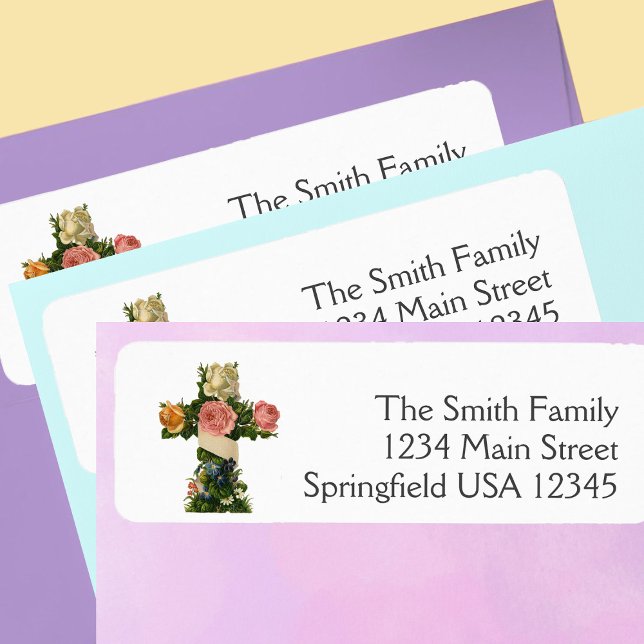 Easter Floral Cross Religious return address Label (Creator Uploaded)