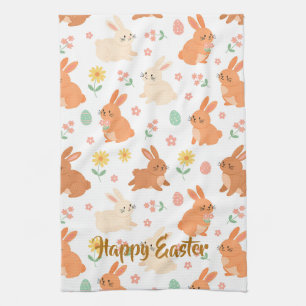 Easter floral egg bunny pattern tea towel