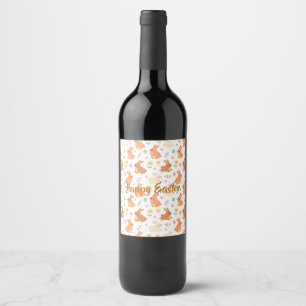 Easter floral egg bunny pattern wine label